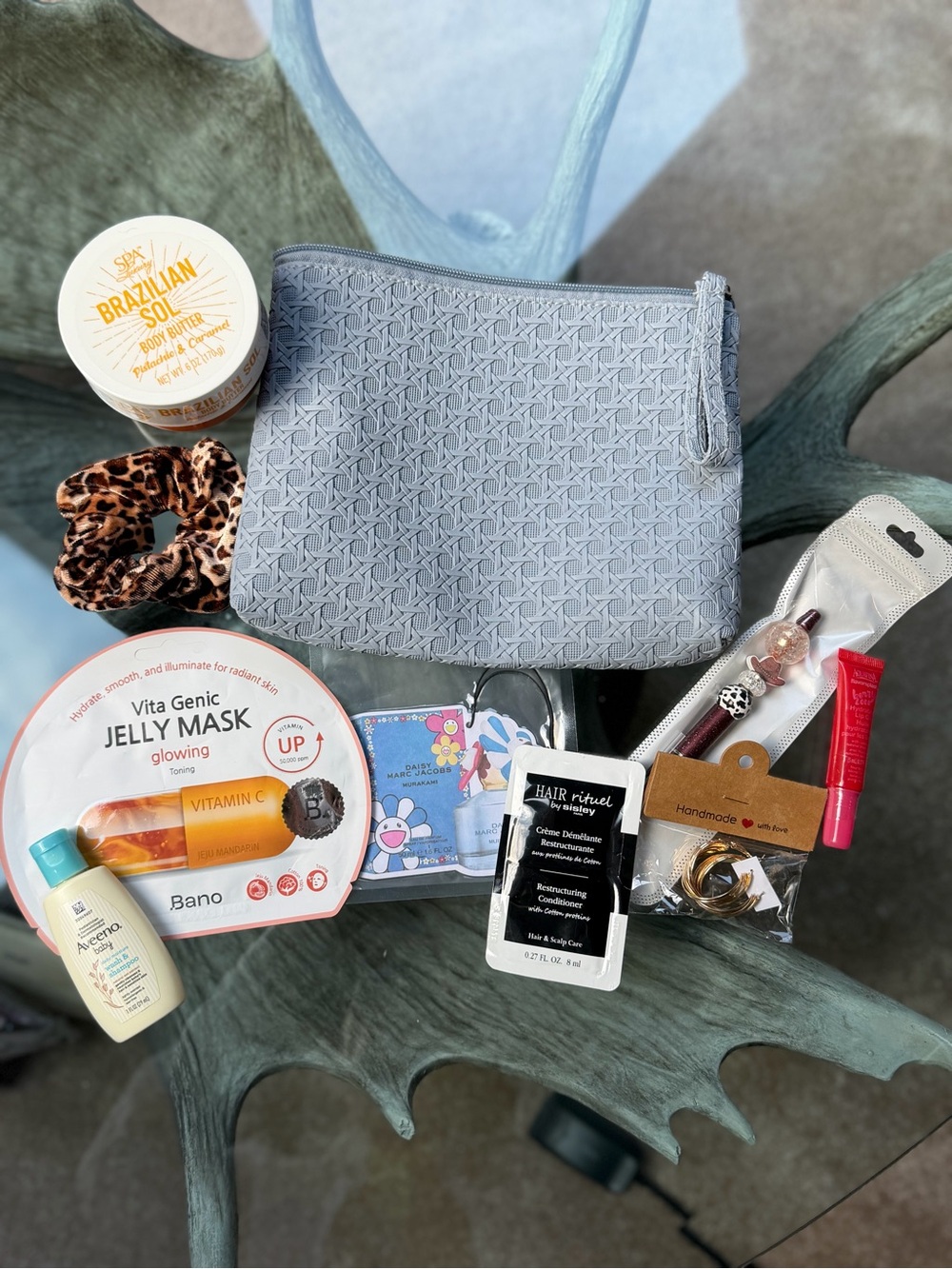 Brazilian Sol Full Size Skincare Bundle Gray Textured Cosmetic Case 10 pieces